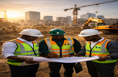 Construction site infrastructure development Nigeria engineers working