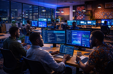 African software developers working in modern tech office Nigeria